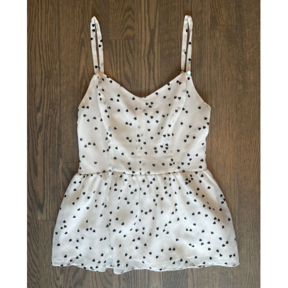 Guess Premium Heart Print Tank Top – Peplum Style with Back Zipper - Size xs